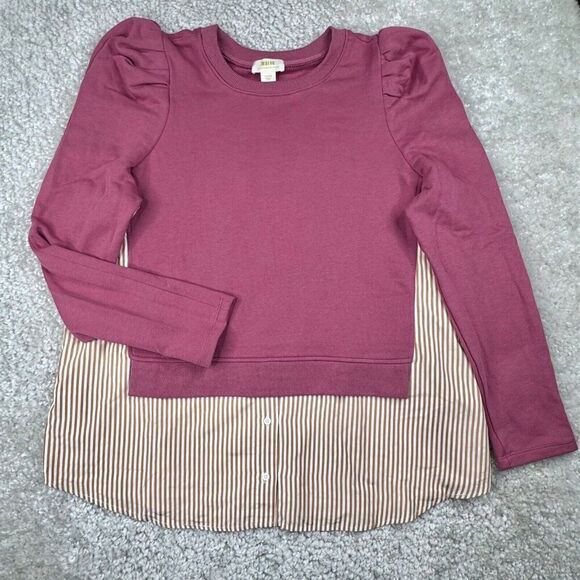 Anthropologie Maeve Pink Layered Tunic Sweatshirt - Picture 2 of 9